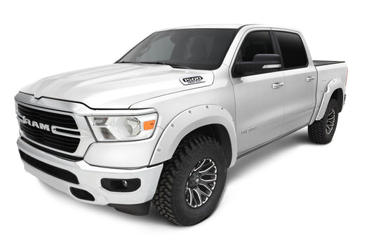 Bushwacker 50915-15 Pocket/Rivet Style Color Matched Bright White 4-Piece Fender Flare Set For 2016-2018 Ram 1500 (Excludes R/T/Rebel); 2019-2022 Ram 1500 Classic
