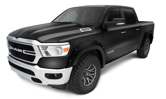 Bushwacker 50915-35 Pocket/Rivet Style Color Matched Black Clear Coat 4-Piece Fender Flare Set For 2016-2018 Ram 1500 (Excludes R/T/Rebel); 2019-2022 Ram 1500 Classic