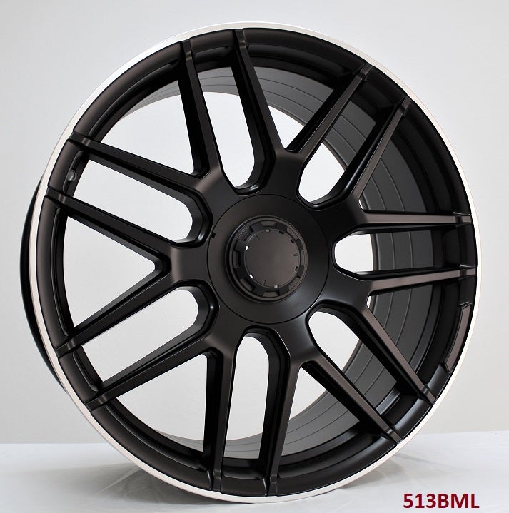 20" X 8.5/9.5" Staggered Aluminum Satin Black Machine Lip Wheels Set - Dynamic Performance - R513-BML-20x8.5/9.5-5x112-35/43-66.56