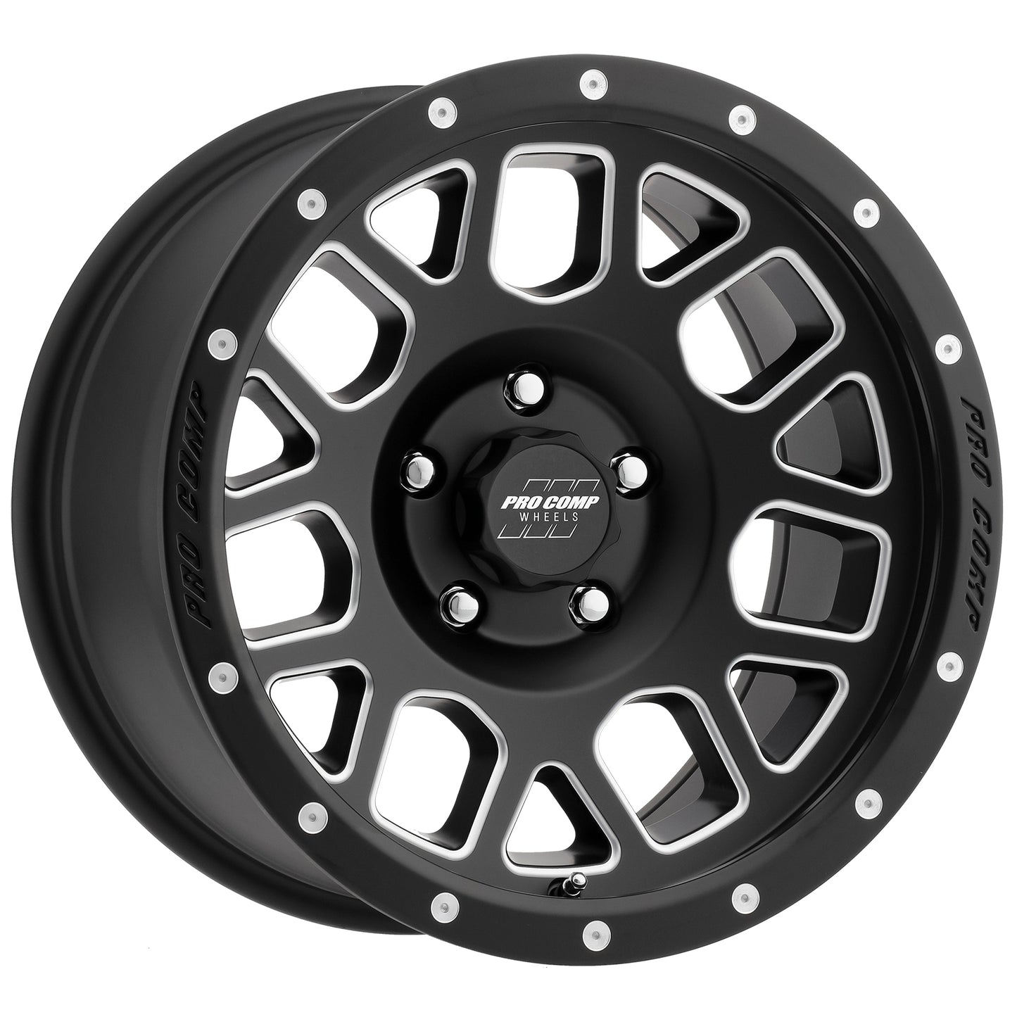 Pro Comp Wheels Vertigo Satin Black Milled 17x9 5x5 4.75BS Offset -6mm Cap P/N 5040556000 5140-7973