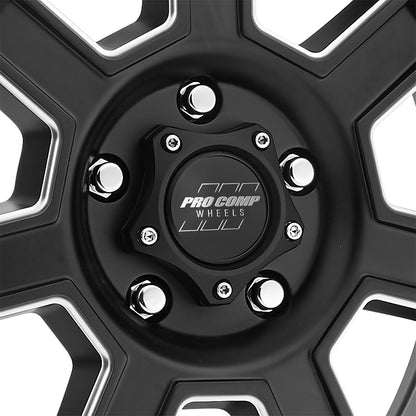 Pro Comp Wheels Sledge Satin Black Milled 17X9 5x5 4.75BS Offset -6mm Cap P/N 503432700 5143-7973