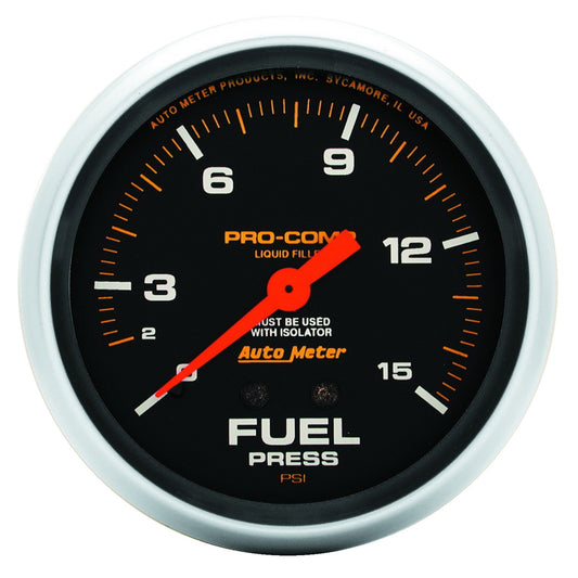 AutoMeter 2-5/8 in. FUEL PRESSURE W/ ISOLATOR 0-15 PSI LIQUID FILLED PRO-COMP 5413