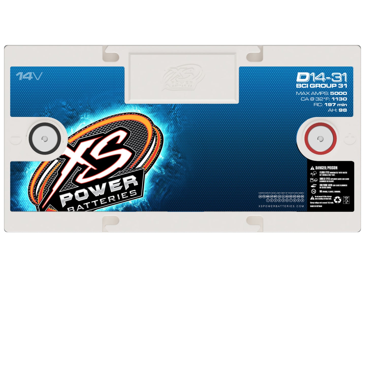 XS Power Batteries 14V AGM Batteries - Automotive Terminals Included 5000 Max Amps D14-31