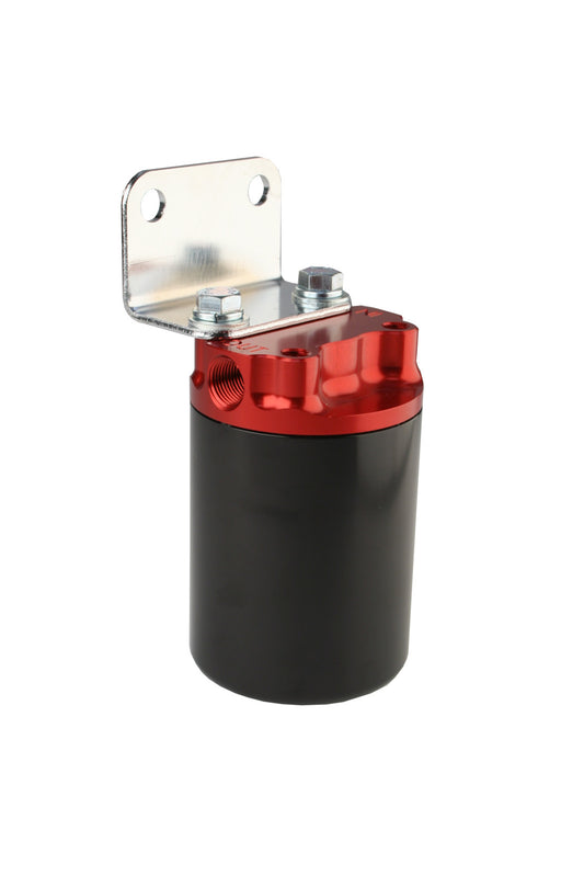 Aeromotive Filter, Canister, 10-Micron Fabric Element , 3/8" NPT Port, Bright-Dip Red Top / Black Cup, SS Series 12317