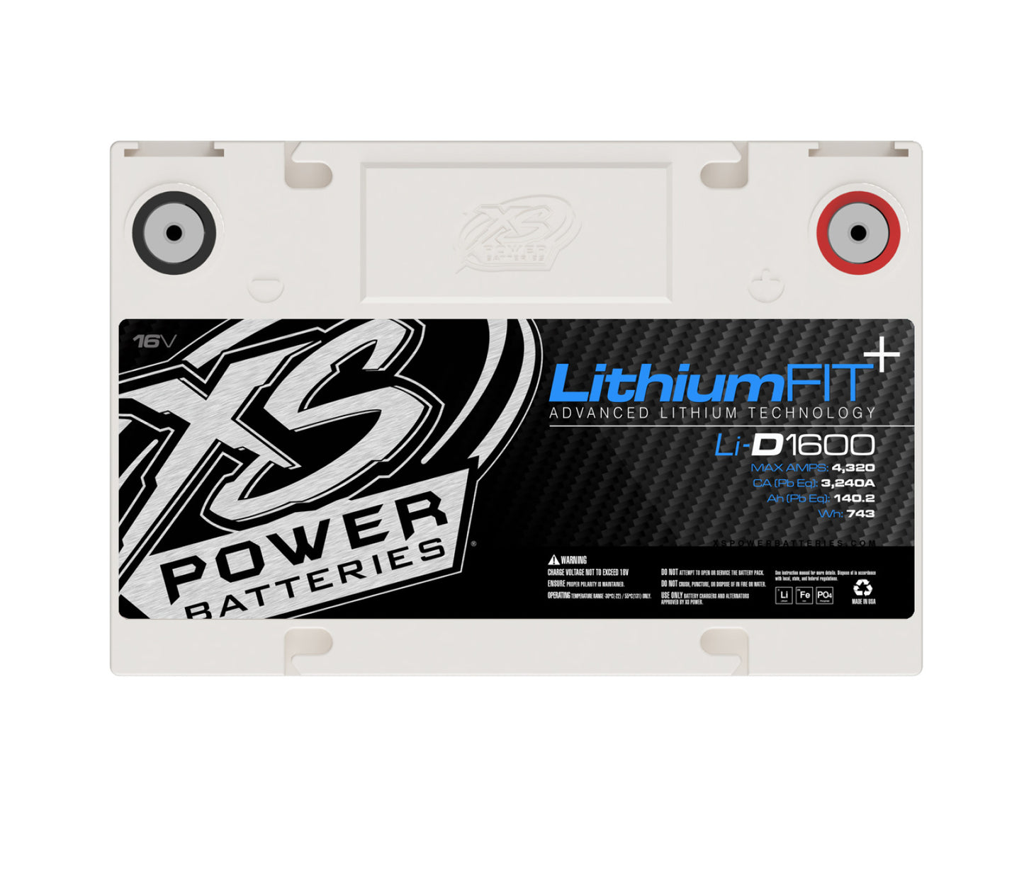 XS Power Batteries Lithium Racing 16V Batteries - Stud Adaptors/Terminal Bolts Included 4320 Max Amps Li-D1600CK