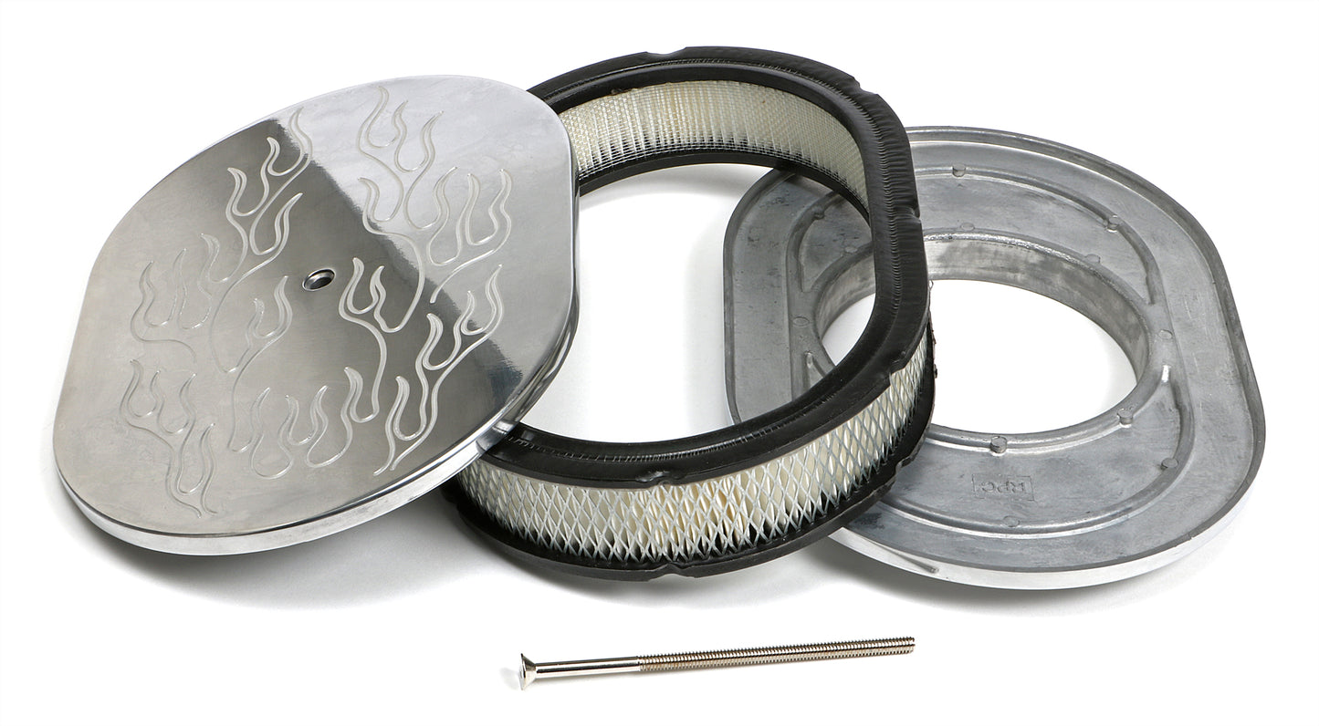 Trans-Dapt Performance Oval Air Cleaner Set Flame (Ball-Milling); 8-3/8 In. Width 12 In. Length- Aluminum 6024