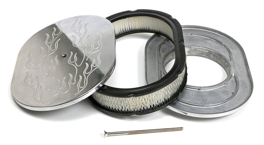 Trans-Dapt Performance Oval Air Cleaner Set Flame (Ball-Milling); 8-3/8 In. Width 12 In. Length- Aluminum 6024