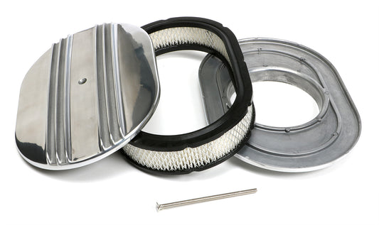 Trans-Dapt Performance Finned Aluminum Oval Air Cleaner Set; 2 In. Tall 12 In. Long 8-3/8 In. Wide 5-1/8 In. Neck 6026