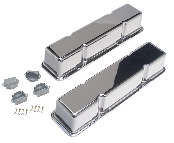 Trans-Dapt Performance Polished Aluminum Valve Covers; Tall- 1958-1986- Sb Chevrolet 283-350- Plain (No Holes) 6032