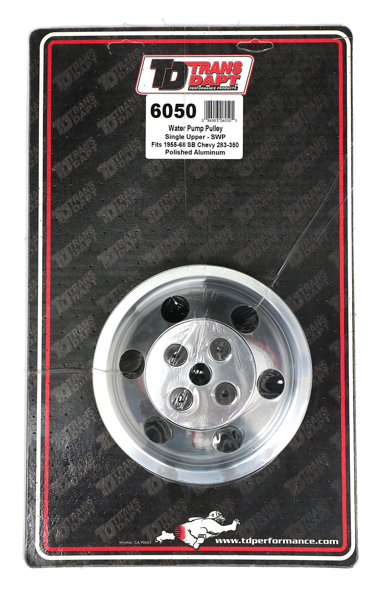 Trans-Dapt Performance Water Pump Pulley; 1 Groove; 1955-1968 Chevrolet 283-350; Short Water Pump- Polished Aluminum 6050