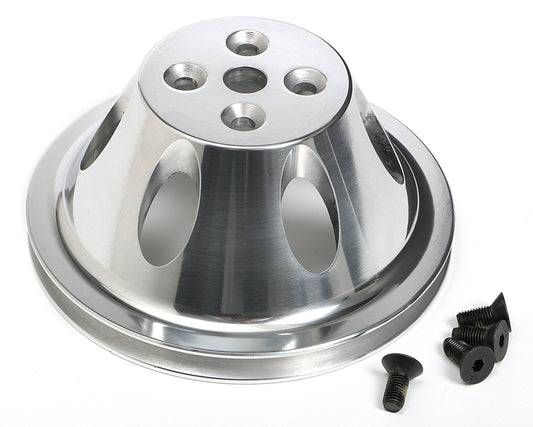 Trans-Dapt Performance Water Pump Pulley; 1 Groove; 1955-1968 Chevrolet 283-350; Short Water Pump- Polished Aluminum 6050