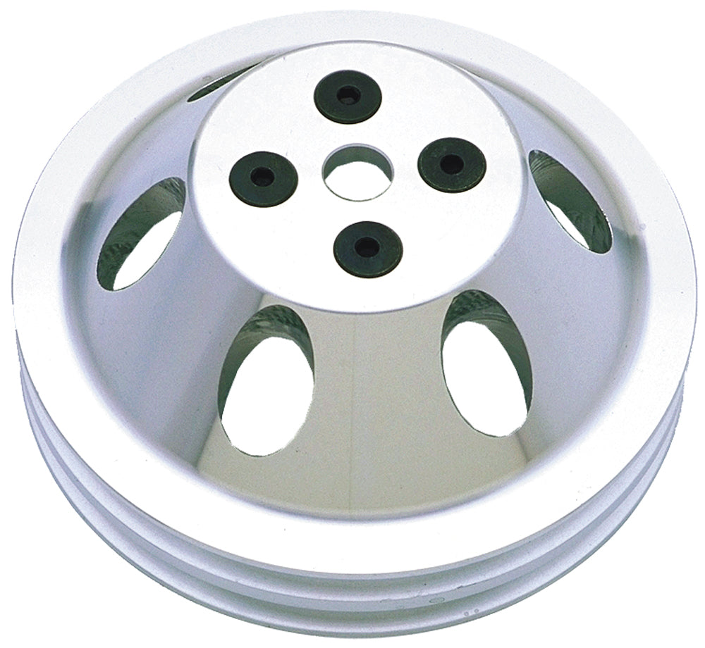 Trans-Dapt Performance Water Pump Pulley; 2 Groove; 1955-1968 Chevrolet 283-350; Short Water Pump- Polished Aluminum 6051