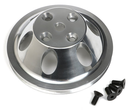Trans-Dapt Performance Water Pump Pulley; 1 Groove; 1969-1985 Chevrolet 283-350; Long Water Pump- Polished Aluminum 6054