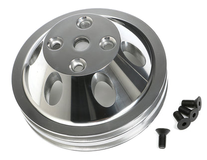 Trans-Dapt Performance Water Pump Pulley; 2 Groove; 1969-1985 Chevrolet 283-350; Long Water Pump- Polished Aluminum 6055