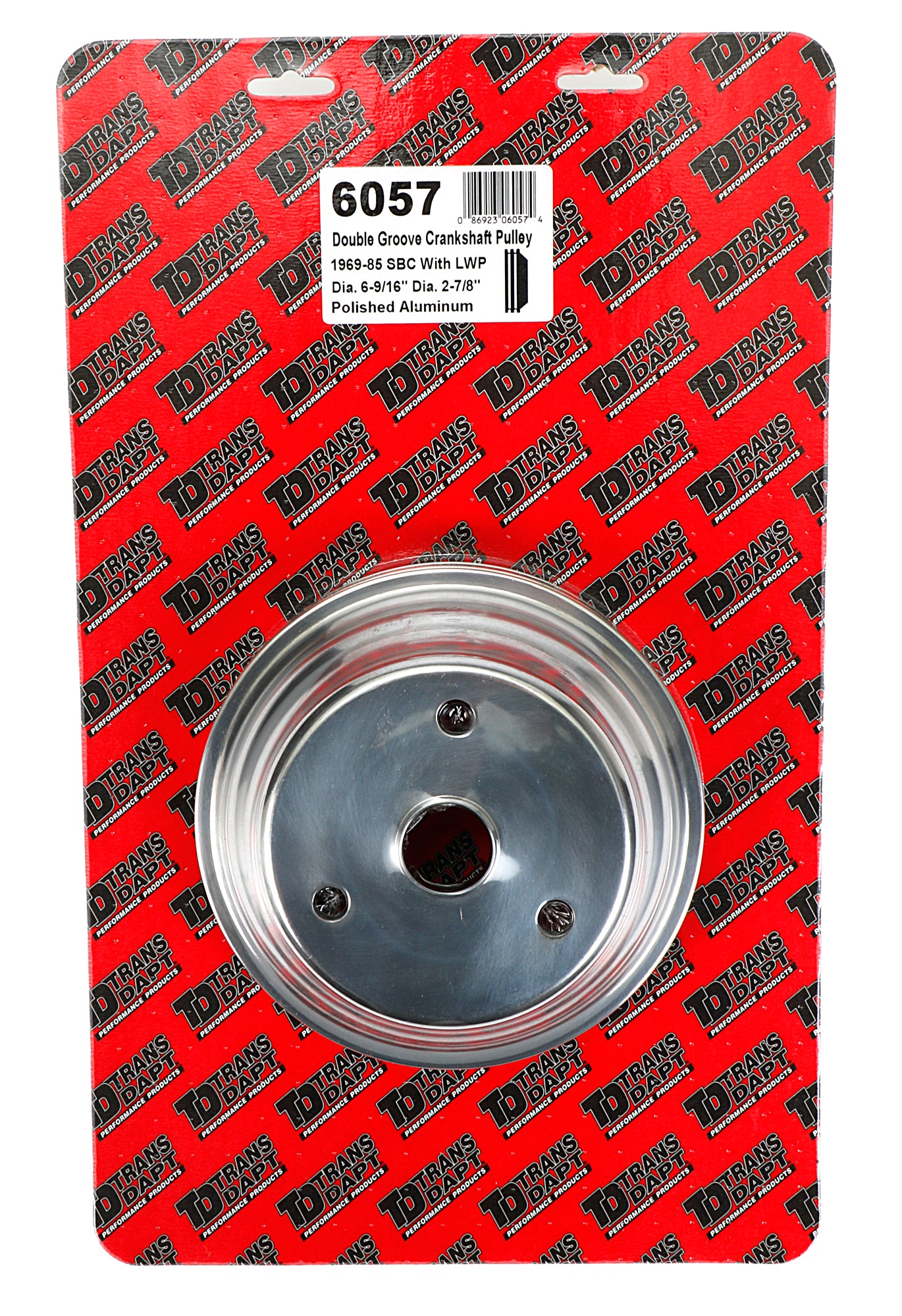 Trans-Dapt Performance Crankshaft Pulley; 2 Groove; 1969-1985 Chevrolet 283-350; Long Water Pump- Polished Aluminum 6057