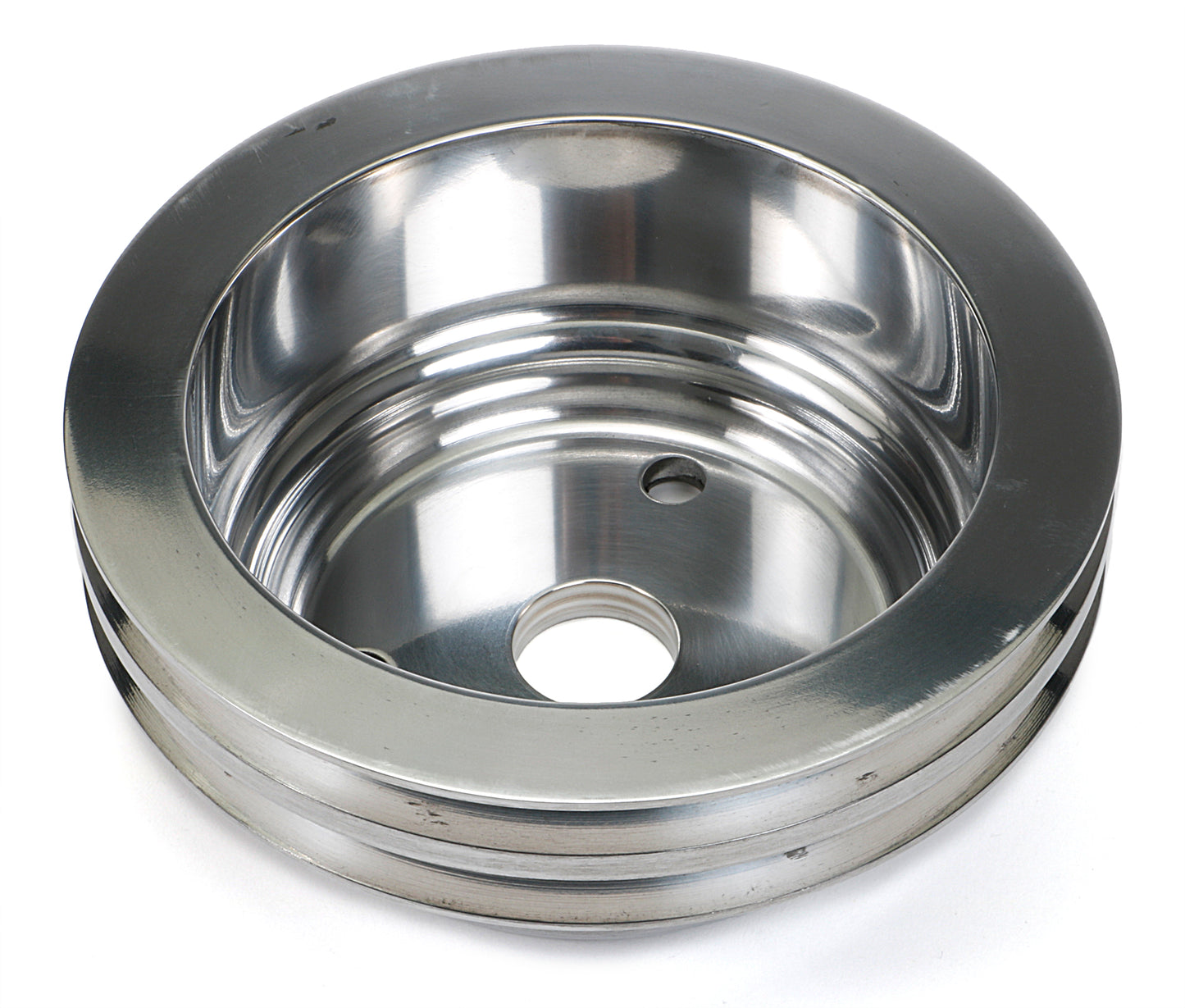 Trans-Dapt Performance Crankshaft Pulley; 2 Groove; 1969-1985 Chevrolet 283-350; Long Water Pump- Polished Aluminum 6057