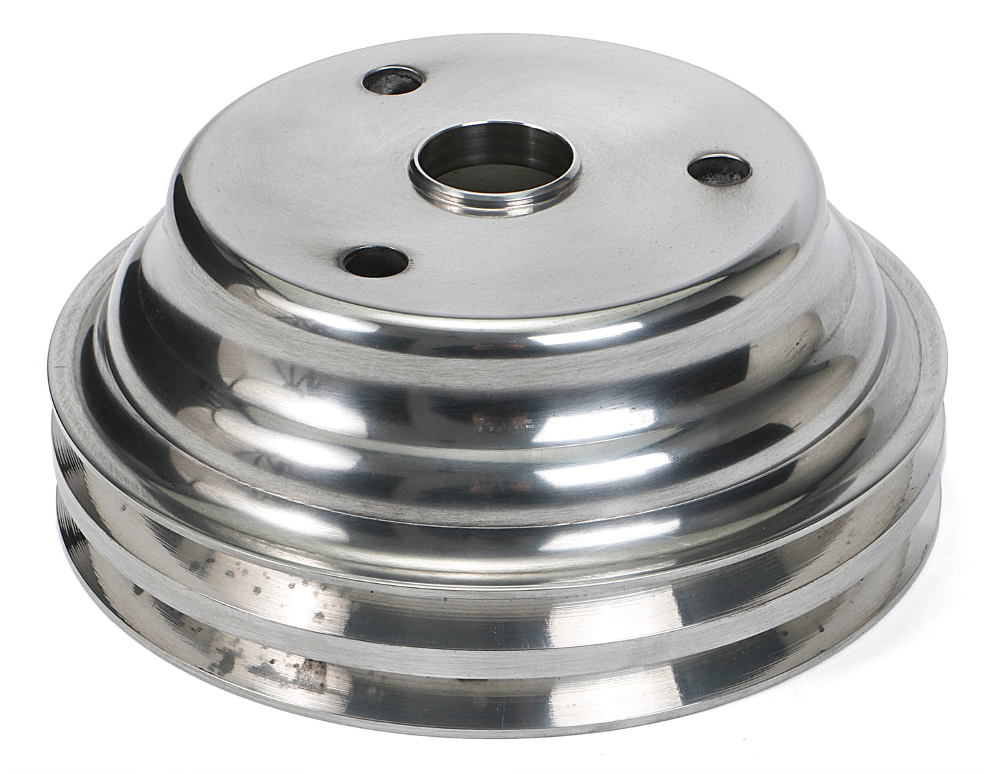 Trans-Dapt Performance Crankshaft Pulley; 2 Groove; 1969-1985 Chevrolet 283-350; Long Water Pump- Polished Aluminum 6057