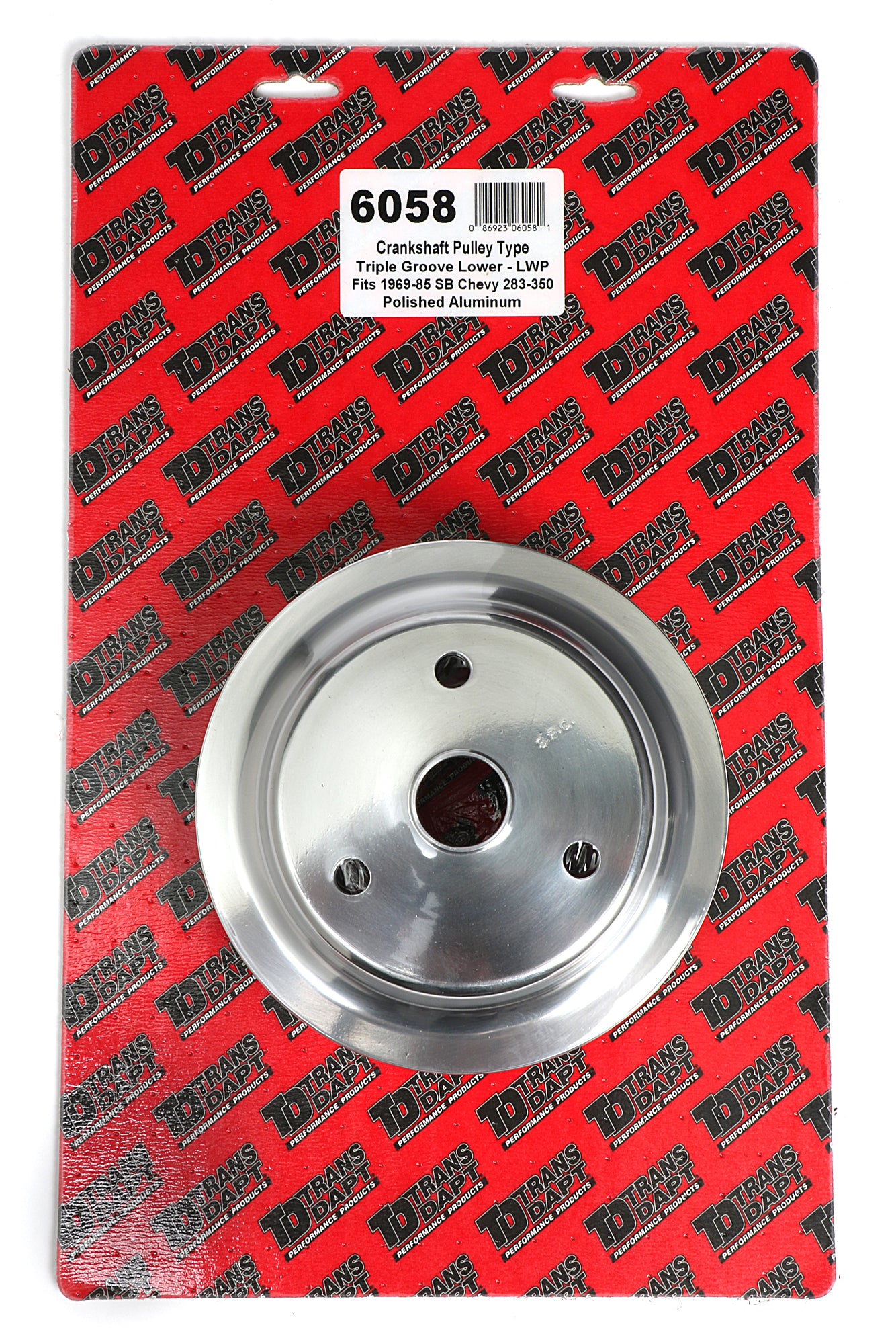 Trans-Dapt Performance Crankshaft Pulley; 3 Groove; 1955-1968 Chevrolet 283-350; Long Water Pump- Polished Aluminum 6058