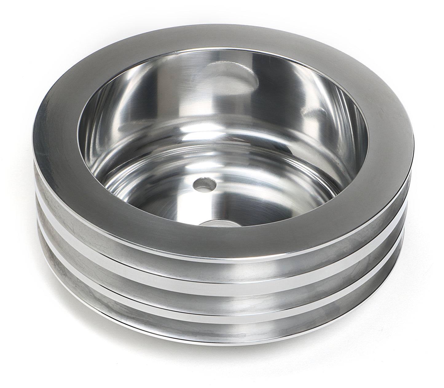 Trans-Dapt Performance Crankshaft Pulley; 3 Groove; 1955-1968 Chevrolet 283-350; Long Water Pump- Polished Aluminum 6058