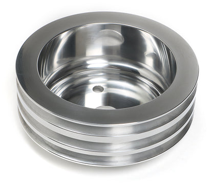 Trans-Dapt Performance Crankshaft Pulley; 3 Groove; 1955-1968 Chevrolet 283-350; Long Water Pump- Polished Aluminum 6058