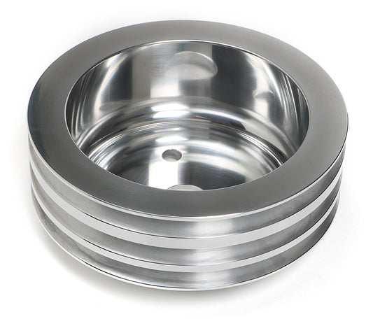 Trans-Dapt Performance Crankshaft Pulley; 3 Groove; 1955-1968 Chevrolet 283-350; Long Water Pump- Polished Aluminum 6058