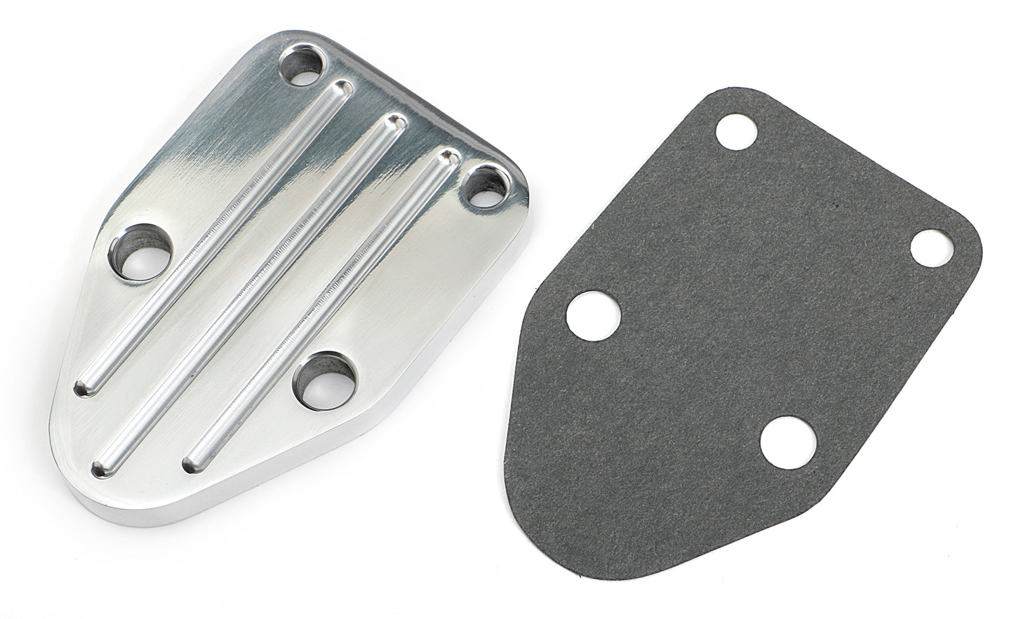 Trans-Dapt Performance Fuel Pump Block-Off Plate; Sb Chevy 283-400; Pinstripes (Ball-Milled)- Aluminum 6064