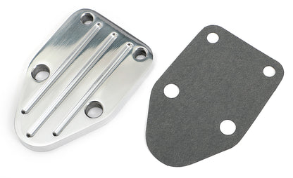 Trans-Dapt Performance Fuel Pump Block-Off Plate; Sb Chevy 283-400; Pinstripes (Ball-Milled)- Aluminum 6064