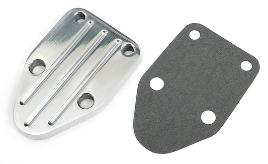 Trans-Dapt Performance Fuel Pump Block-Off Plate; Sb Chevy 283-400; Pinstripes (Ball-Milled)- Aluminum 6064