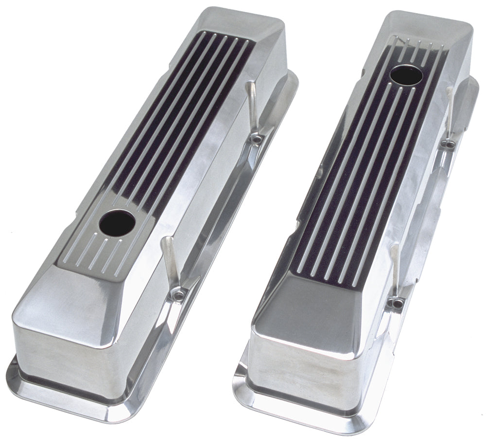 Trans-Dapt Performance Beveled Edge Ball-Milled Aluminum Valve Covers; Tall; Pinstripes- 1958-1986- Sb Chevrolet 283-350 6091