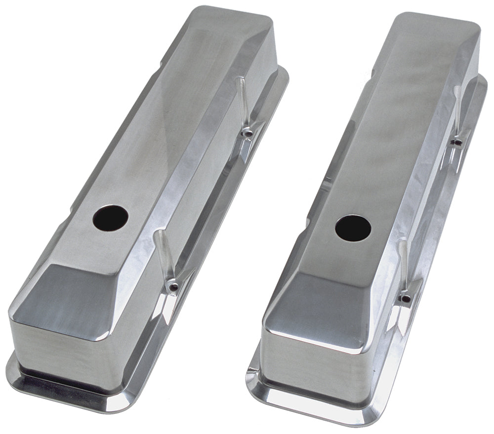 Trans-Dapt Performance Beveled Edge Ball-Milled Aluminum Valve Covers; Tall; Plain- 1958-1986- Sb Chevrolet 283-350 6092