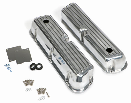 Trans-Dapt Performance Tall Valve Covers; Sb Ford; Finned; Polished Aluminum- With Holes 6117