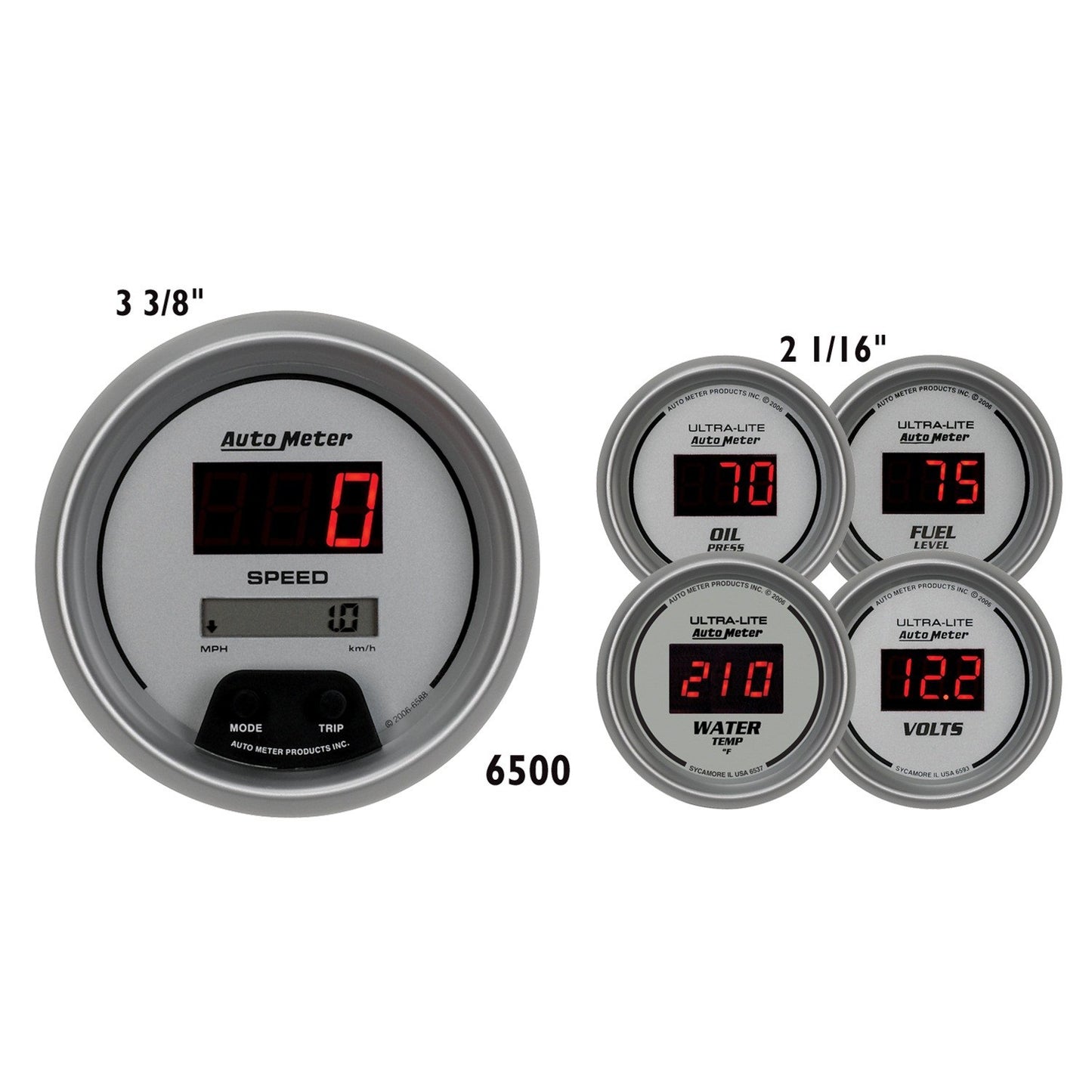 AutoMeter 5 PC. GAUGE KIT 3-3/8 in. & 2-1/16 in. ULTRA-LITE DIGITAL 6500