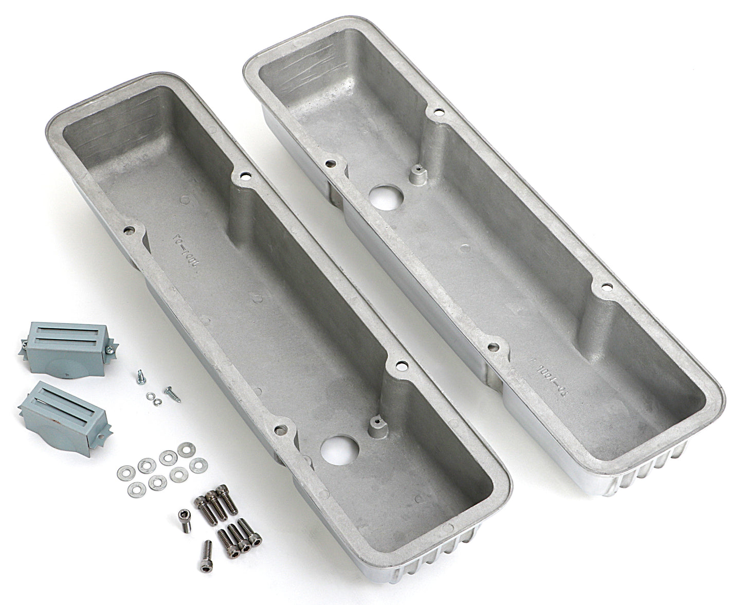 Trans-Dapt Performance Finned Style Retro Valve Covers; Short; 1958-1986 Chevrolet 283-350- Aluminum 6603