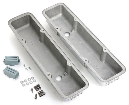 Trans-Dapt Performance Finned Style Retro Valve Covers; Short; 1958-1986 Chevrolet 283-350- Aluminum 6603