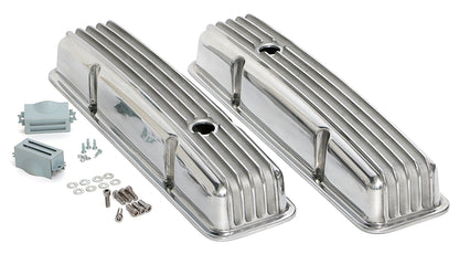 Trans-Dapt Performance Finned Style Retro Valve Covers; Short; 1958-1986 Chevrolet 283-350- Aluminum 6603