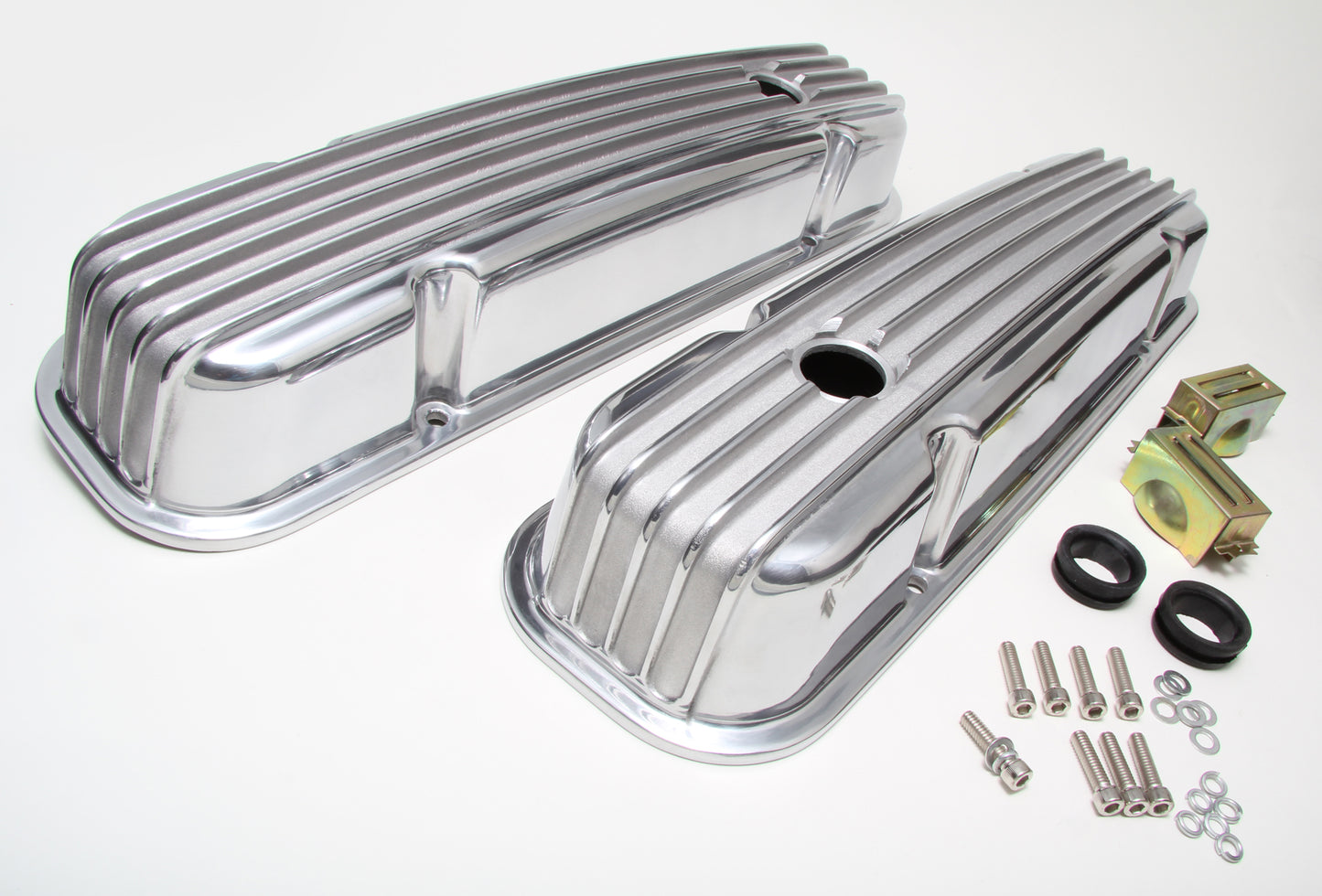 Trans-Dapt Performance Finned Aluminum Valve Covers With Hole; Pontiac 326-455 V8S 1959-79 6613