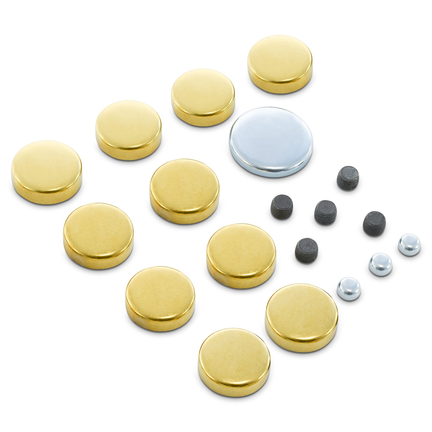 Proform Brass Freeze Plug Kit; For Small Block Chevy 400 Engines; All Sizes Included 66551