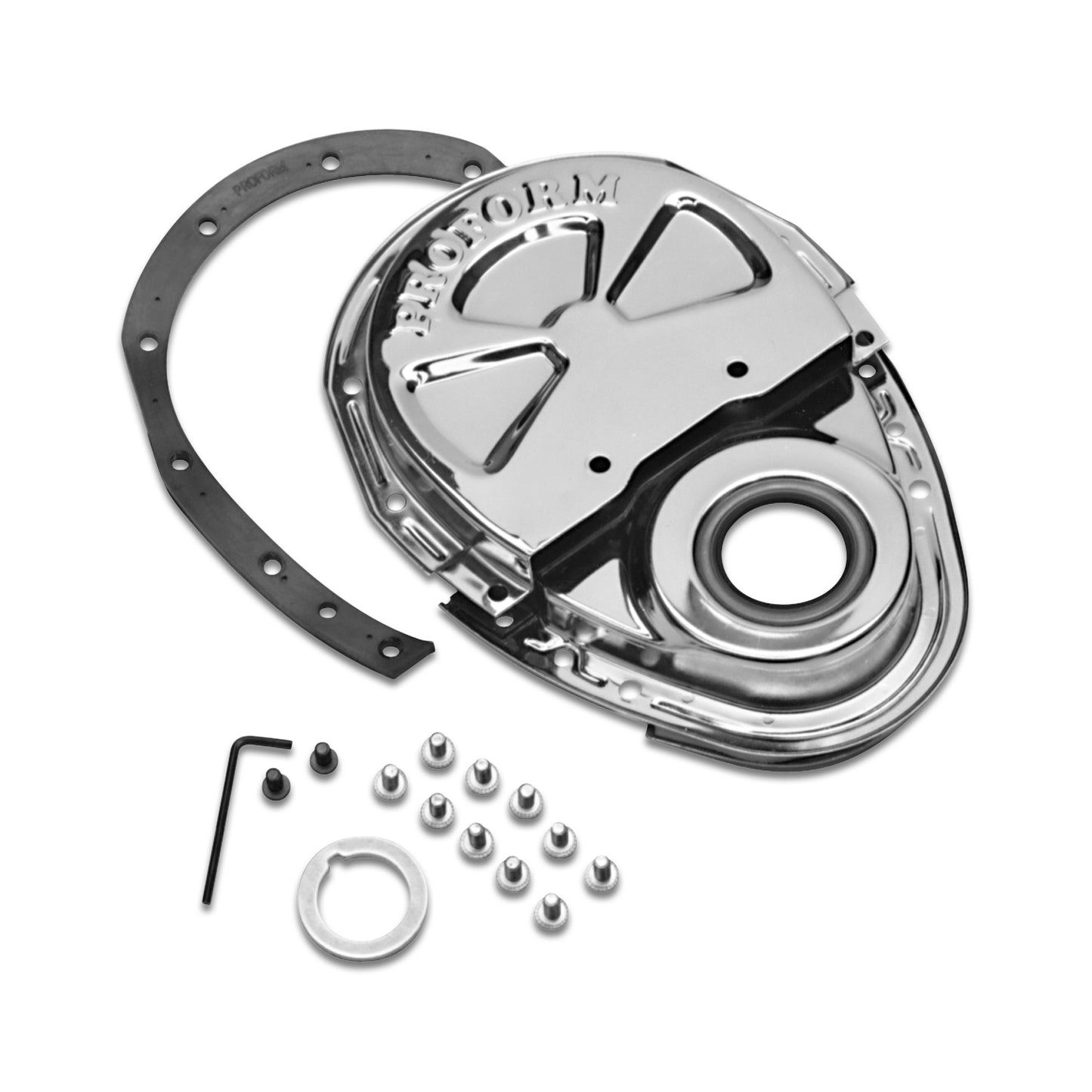 Proform Engine Timing Chain Cover; Chrome; Steel; Two-Piece Style; Fits SB Chevy 66666
