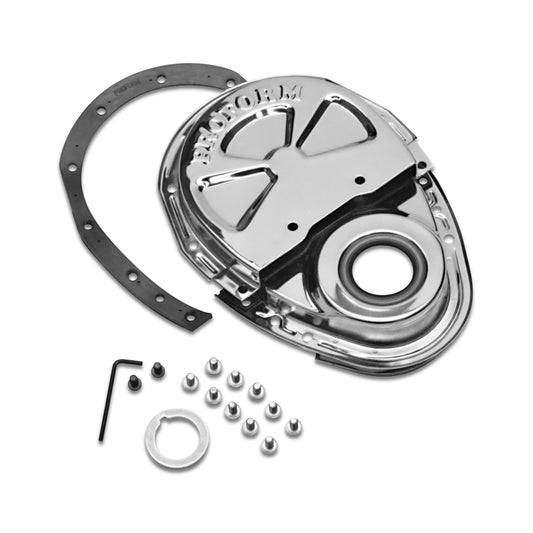 Proform Engine Timing Chain Cover; Chrome; Steel; Two-Piece Style; Fits SB Chevy 66666