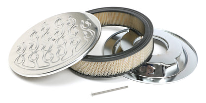 Trans-Dapt Performance Round Air Cleaner Set Flame (Ball-Milling); 14 In. Diameter 3 In. Tall- Aluminum 6702