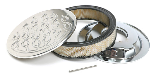 Trans-Dapt Performance Round Air Cleaner Set Flame (Ball-Milling); 14 In. Diameter 3 In. Tall- Aluminum 6702