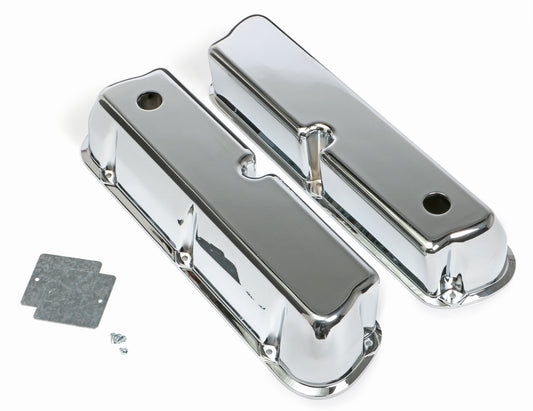 Trans-Dapt Performance Tall Valve Covers; Sb Ford; Plain Top; Polished & Chromed Aluminum- With Holes 6729