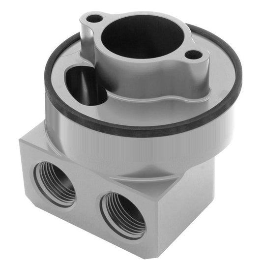 HAMBURGER'S PERFORMANCE PRODUCTS 90 BOLT-ON STYLE EXTENDED CLEARANCE OIL FILTER BYPASS ADAPTER; LATE MODEL BB CHEVY ENGINES; BILLET ALUMINUM 3329