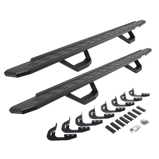 Go Rhino 6960478720T RB30 Running Boards With Mounting Brackets & 2 Pairs Of Drops Steps Kit Protective Bedliner Coating