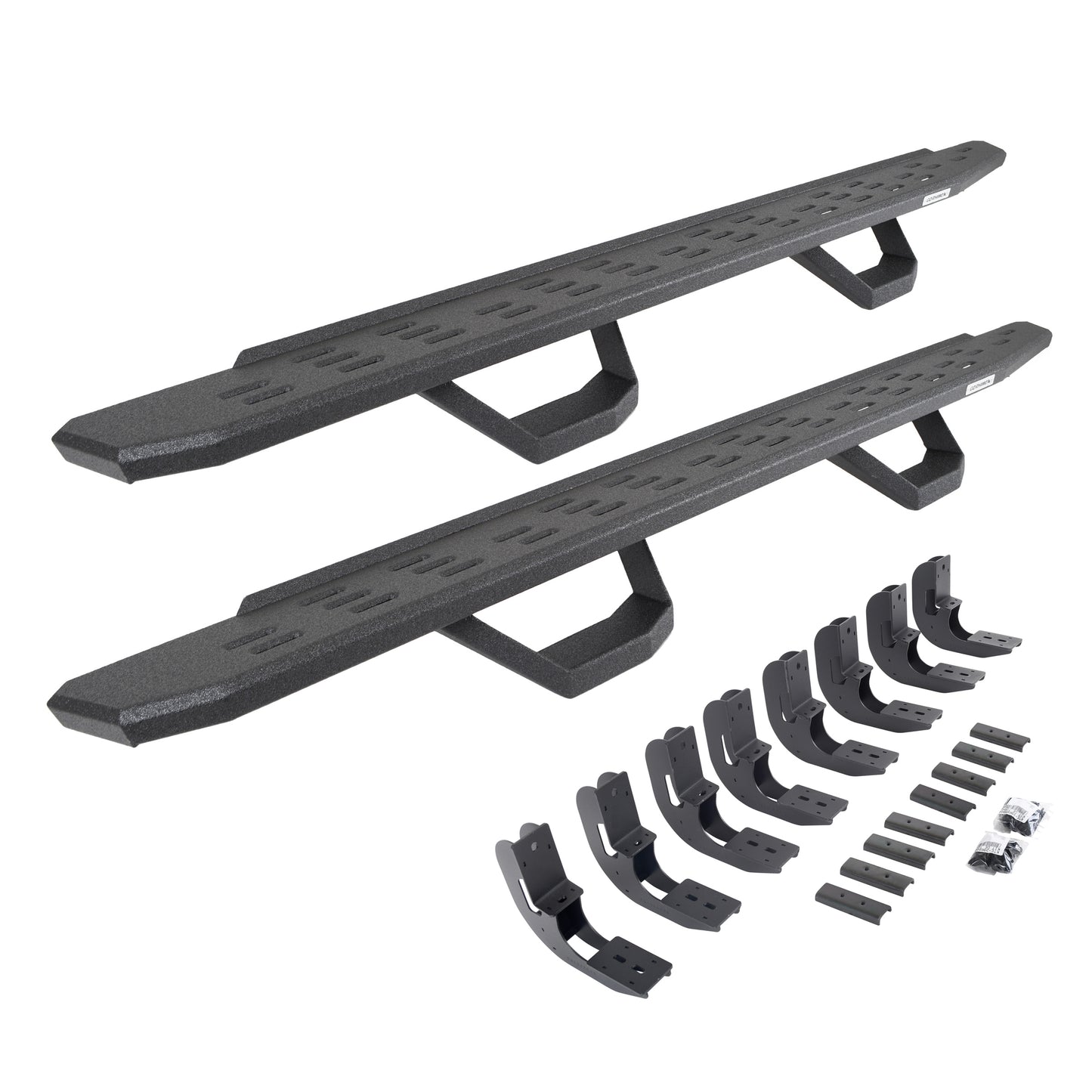 Go Rhino 69604880T RB30 Running Boards With Mounting Brackets & 2 Pairs Of Drop Steps Kit Protective Bedliner Coating