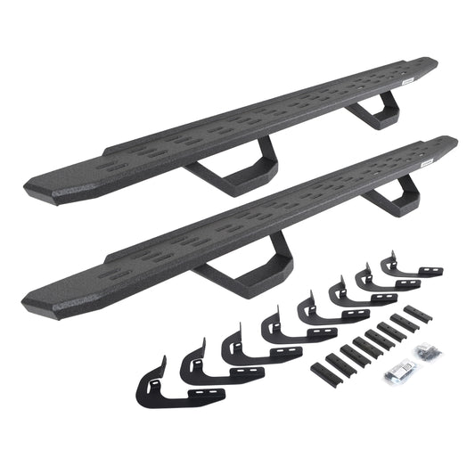 Go Rhino 6960588020T RB30 Running Boards With Mounting Brackets & 2 Pairs Of Drops Steps Kit Protective Bedliner Coating
