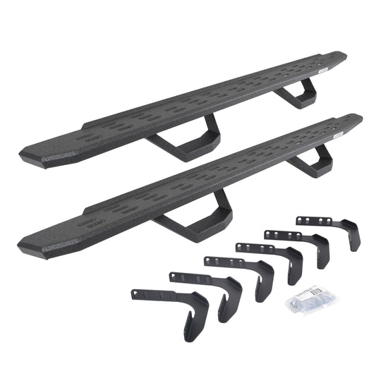 Go Rhino 69617680T RB30 Running Boards With Mounting Brackets & 2 Pairs Of Drop Steps Kit Portective Bedliner Coating