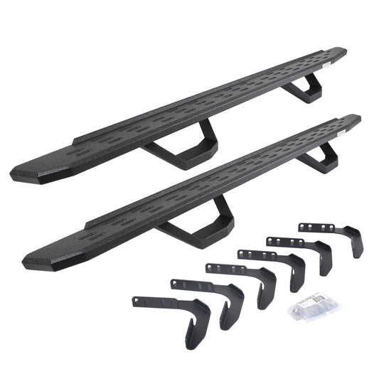 Go Rhino 6961808720T RB30 Running Boards With Mounting Brackets & 2 Pairs Of Drops Steps Kit Protective Bedliner Coating