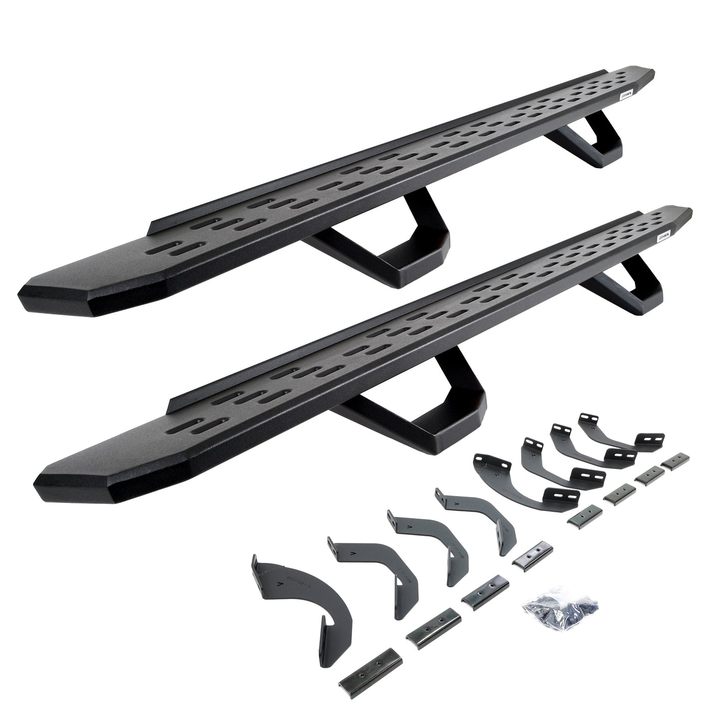 Go Rhino 6964368720PC RB30 Running Boards with Mounting Brackets & 2 Pairs of Drops Steps Kit Textured Black