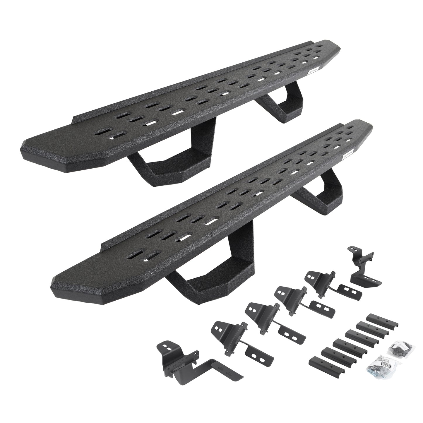 Go Rhino 6965056820T RB30 Running Boards With Mounting Brackets & 2 Pairs Of Drops Steps Kit Protective Bedliner Coating
